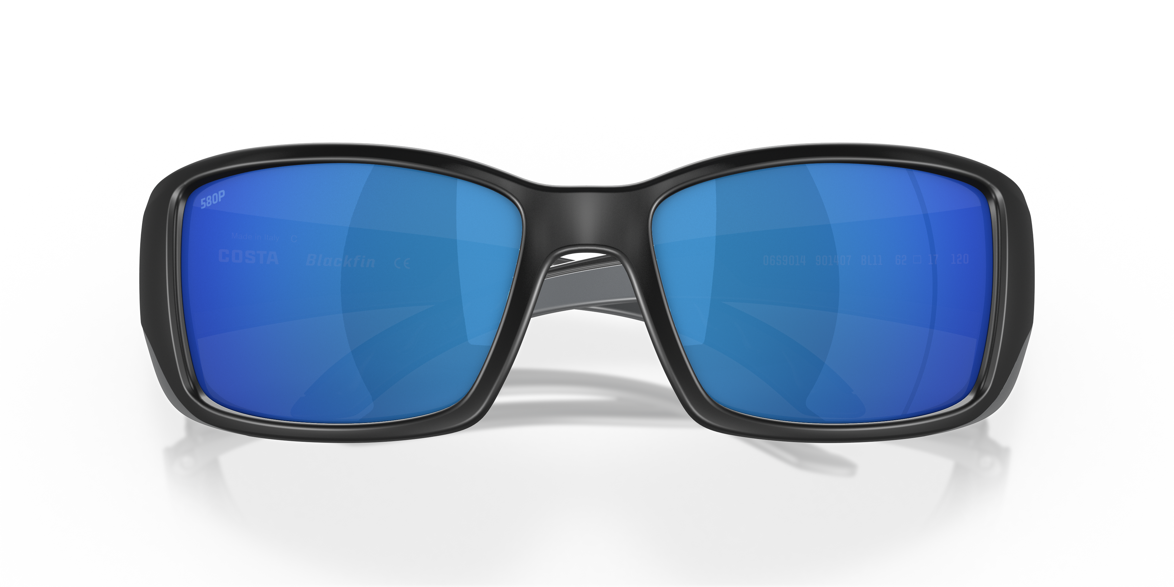 Blue Mirror 580 Plastic Lens Black Costa Del Mar Blackfin Sunglasses